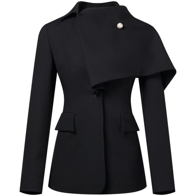 宝姿PORTSPURE女装秋冬收腰珍珠毛呢设计感西装外套