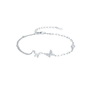 周六福S925银手链女蝴蝶结手饰百搭时尚送女友本命年礼物