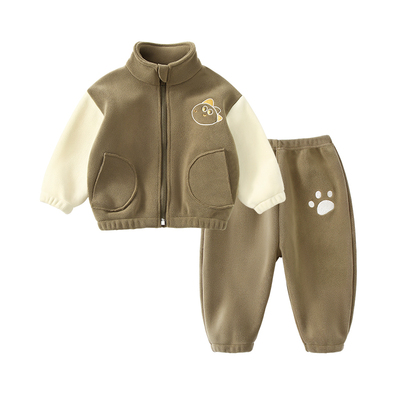 男童加绒套装秋冬款宝宝摇粒绒儿童外套婴儿女宝秋季双面抓绒衣服