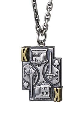 纯银扑克牌国王K男项链朋克嘻哈