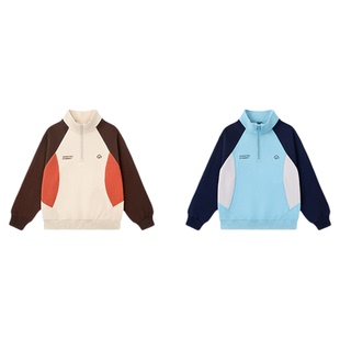 ebaer儿童加绒半开襟卫衣2025冬装新款男女同款撞色保暖套头上衣