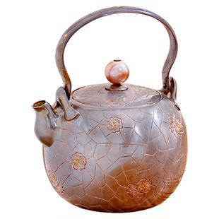 蜂鸟茶家紫皮银壶纯银999珍珠钮紫皮冰梅冰裂纹弯嘴提梁小壶