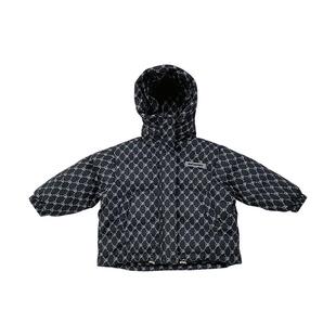 萌萌哒童装冬季男童满印洋气牛仔连帽羽绒服儿童白鸭绒保暖外套潮