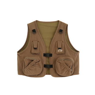 砚台家女童亲子装纯棉森系短款马甲2026春装新款宝宝户外工装背心