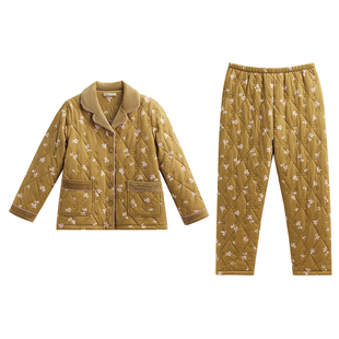 秋鹿睡衣女2025秋冬新品纯棉空气棉三层加厚抗静电加厚家居服套装