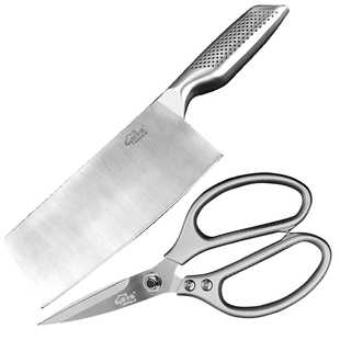 厨房剪刀切片菜刀两件套装多功能不锈钢合金柄家用剪刀鸡骨剪鸭鱼