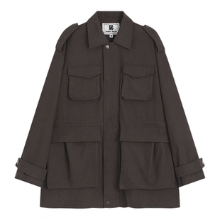 BobbyBecky复古巴恩风工装宽松风衣外套翻领中长夹克