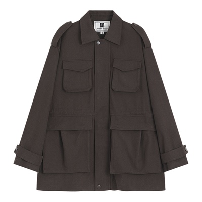 BobbyBecky复古巴恩风工装宽松风衣外套翻领中长夹克