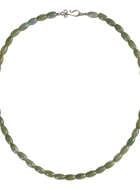 豆青绿翡翠纯银盘扣项链