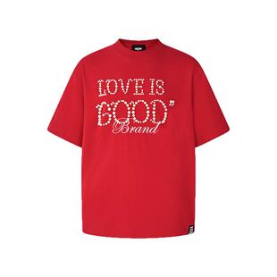 【官方正品】GOODBRAND LOVE IS GOOD珍珠标语短袖女T恤上衣红色