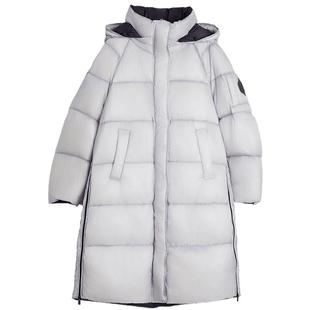 【自营】ELLE90白鸭绒灰色加厚连帽羽绒服女2024冬季新款长款外套