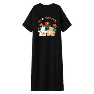 纯棉宽松及踝长裙高个子长款2025新款大码胖mmT恤裙短袖连衣裙夏t