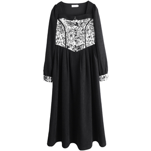 2025新款胖莹大码女装复古撞色薄绒氛围感红色新年战袍显瘦连衣裙