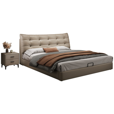 蓝色理想大黑熊真皮床主卧高端大气床储物带收纳现代简约双人软床