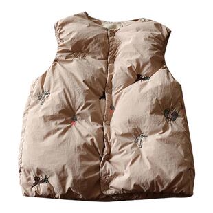 允儿妈女童冬季新款洋气刺绣长款90白鸭绒羽绒服宝宝秋冬羽绒马甲