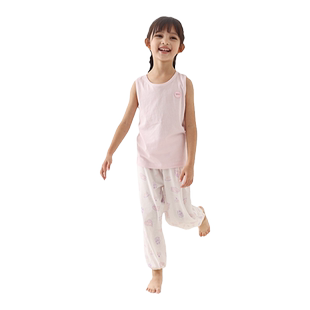 丽婴房儿童天丝背心男童女童薄款夏季居家服无袖上衣纯色单件睡衣