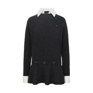 ARTE PURA25秋冬胶囊新款100%绵羊毛可拆卸假两件衬衫领毛衣裙女