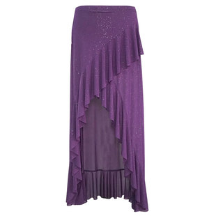 肚皮舞裙子新款显瘦下半身裙亮片网纱荷叶边飘逸长裙东方舞蹈服装