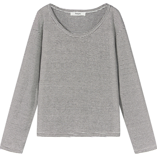 7AM10PM慵懒风长袖打底衫套装女夏 2025新款条纹+白t恤叠穿两件套