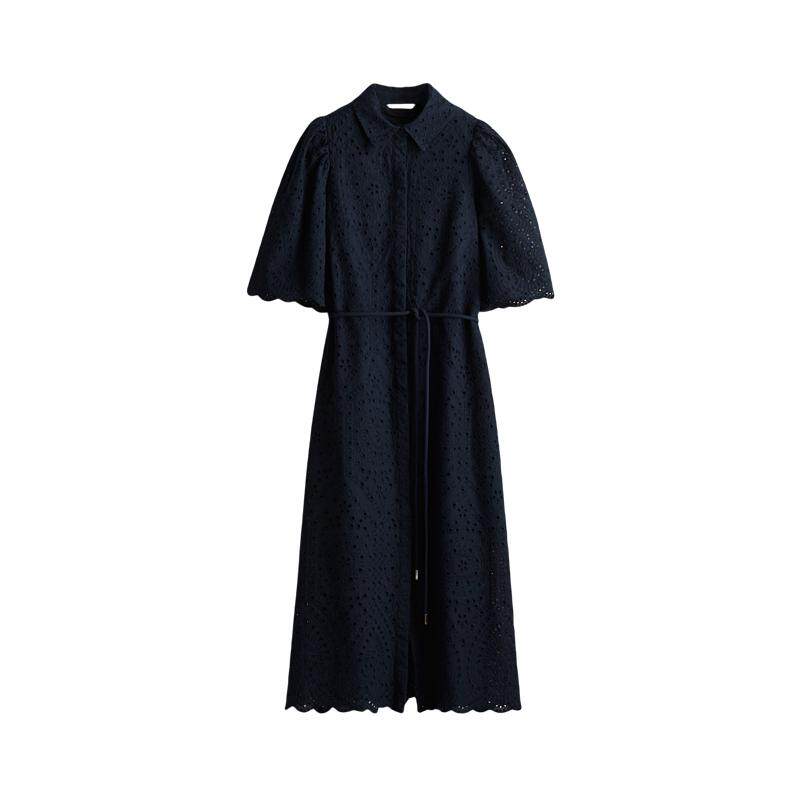 HM女装连衣裙夏季衬衫法式收腰花卉时尚镂空刺绣连衣裙1265571