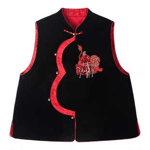 JINGJING2025新款“福韵”桑蚕丝重工钉珠刺绣葫芦花瓣襟中式马甲