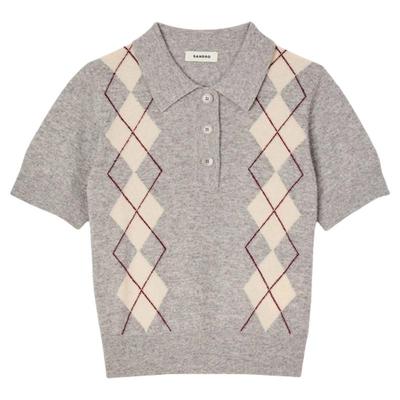 SANDRO菱格图案POLO领针织衫