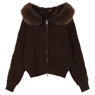 白鹿语慵懒风连帽针织开衫