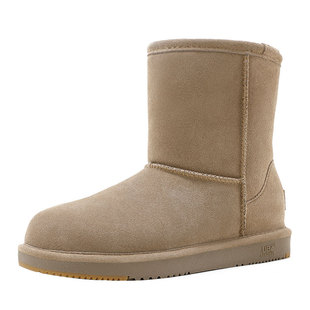 UBZ 防水雪地靴男中筒冬2026年新款加绒真皮防滑加厚东北户外靴子