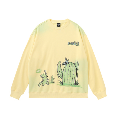 LAMLICKA仙人掌恐龙印花黄色卫衣宽松oversize外套重磅纯棉上衣