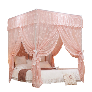 2026新款公主风蕾丝提花落地宫廷蚊帐加密三开门加厚床幔家用卧室