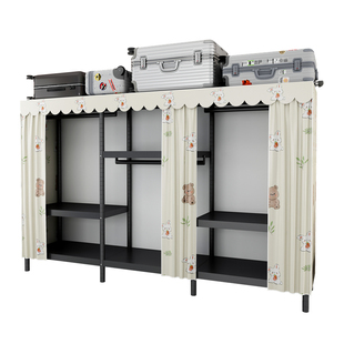 金属简易布衣柜卧室家用组装结实耐用出租房全钢架收纳衣橱挂衣架