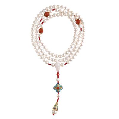 天然项链淡水白度母手持念珠