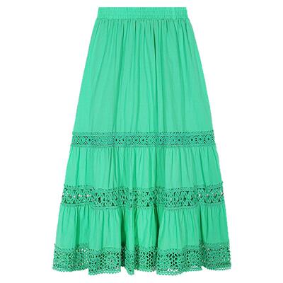 今屿花花绿色A字半身裙女