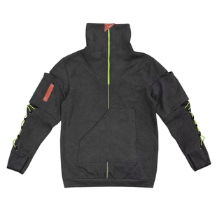 不作恶「叛客卫衣」赛博朋克城市机能风麂皮绒高领抽绳卫衣外套