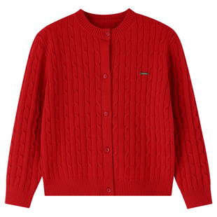 【新年波】安奈儿童装男童女童毛衣针织开衫2026春新款节庆感扭花