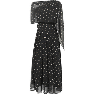 夏季女装2026新款气质法式黑色收腰显瘦波点雪纺连衣裙长裙女