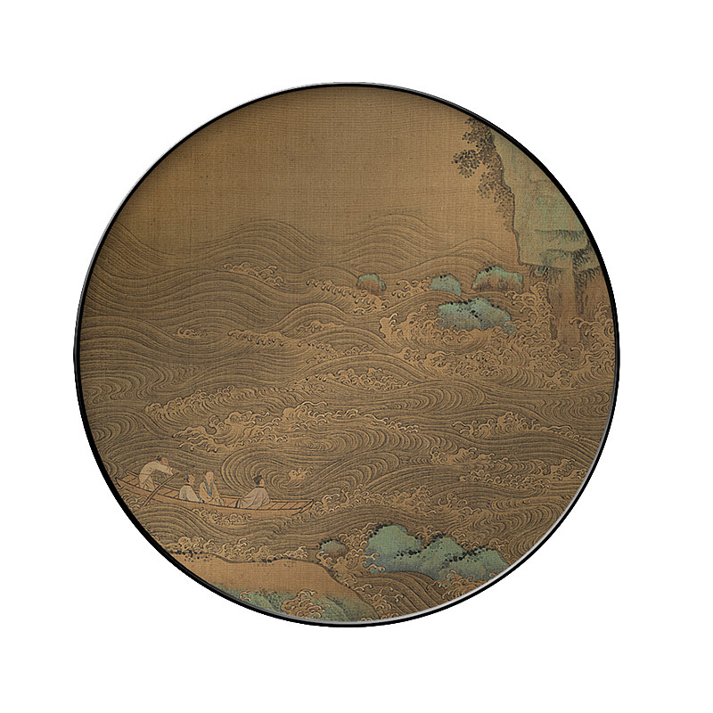 仿铜版装饰画圆形山水挂画金属画