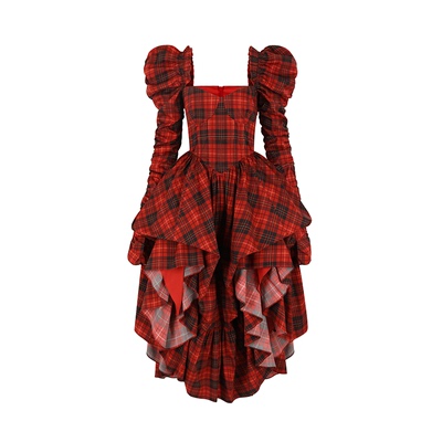 圣诞特辑|红底经典方格 命中注定 长袖连衣裙