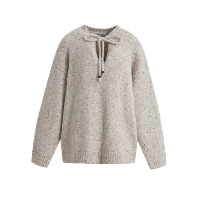 COINROVA 羊毛混纺圈圈纱抽绳套头v领毛衣针织衫慵懒早秋上衣