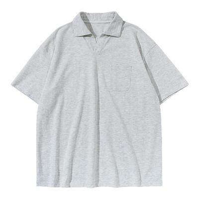 250g灰色V领POLO衫男生2026新款夏季宽松休闲纯棉短袖T恤上衣套头