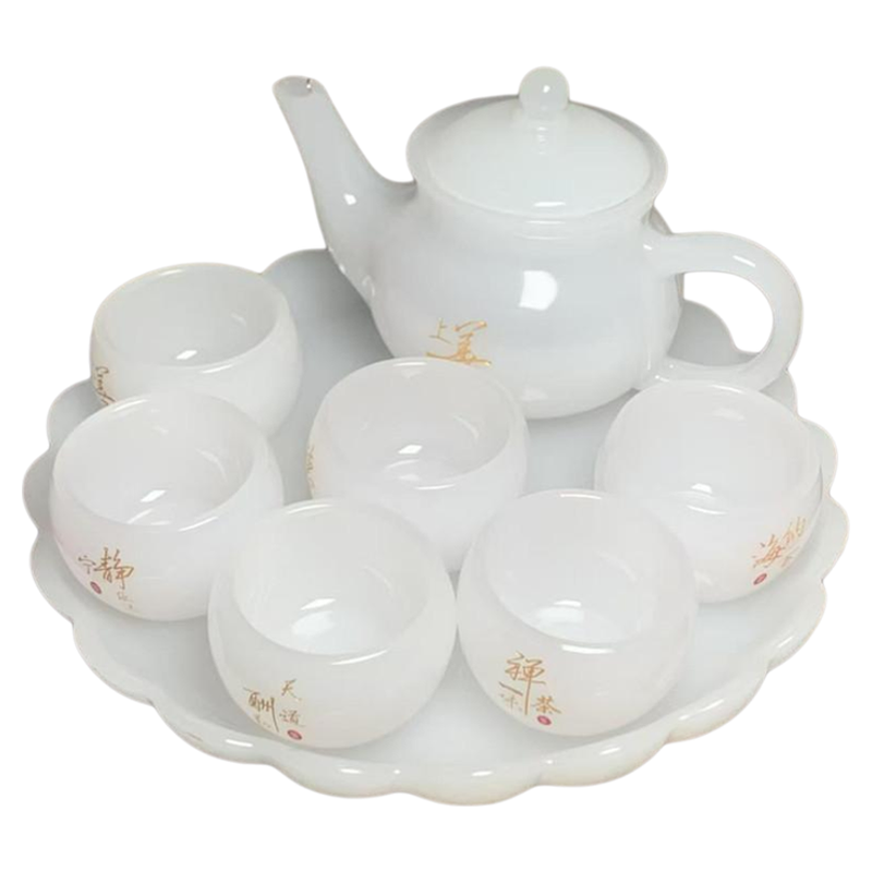 羊脂玉瓷琉璃茶壶办公室茶器送礼家用汉白玉花茶养生功夫茶具套装