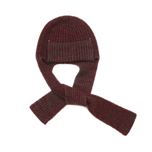 饮水鸟牦牛绒羊毛针织帽女冬季保暖护耳围巾帽红色加厚防寒帽