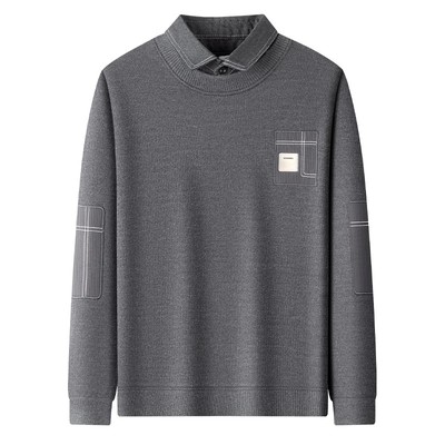 罗蒙一体绒假两件加绒加厚毛衣