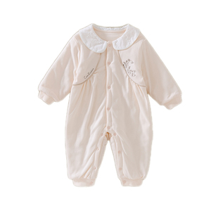 婴儿薄棉衣连体衣服女宝宝春秋冬季纯棉早春装外出服哈衣爬服外穿