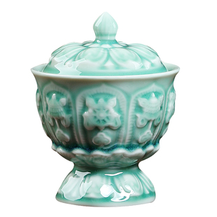 戴玉堂陶瓷摆件《八吉祥供具套装》观音佛前供水杯供佛杯拜佛用品