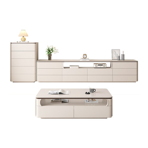 奢石纯实木落地电视柜茶几组合现代简约客厅家用小户型高款三层