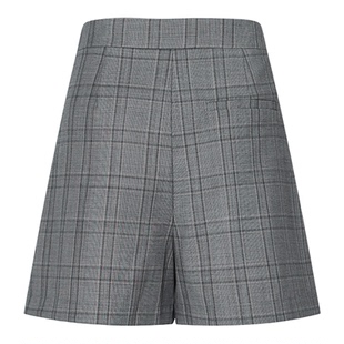 D佳美学馆经典复古格纹秋冬短裤女高腰直筒休闲宽松慵懒风裤子