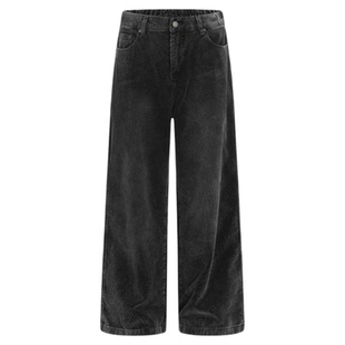 F383 美式复古蓝色水洗灯芯绒阔腿男女秋季cleanfit直筒休闲长裤