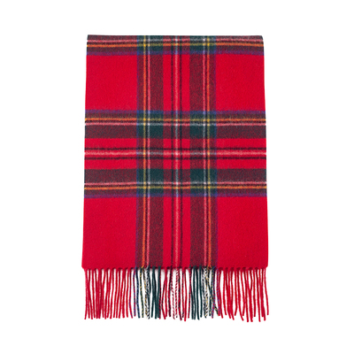 苏格兰格纹纯羊毛流苏长款围巾