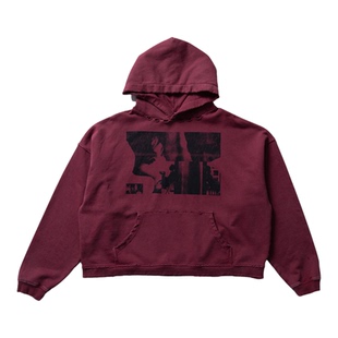 WENFENG LI 480G成衣染色暗红「花样年华」boxy短宽印花卫衣帽衫